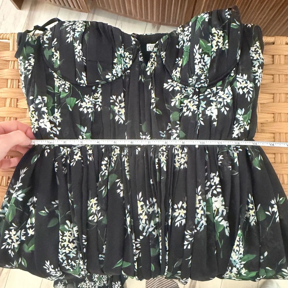 Sau Lee Georgina Ditsy Floral Gown Black Chiffon Pleated Bustier Maxi Dress Sz 4 - Picture 5 of 13